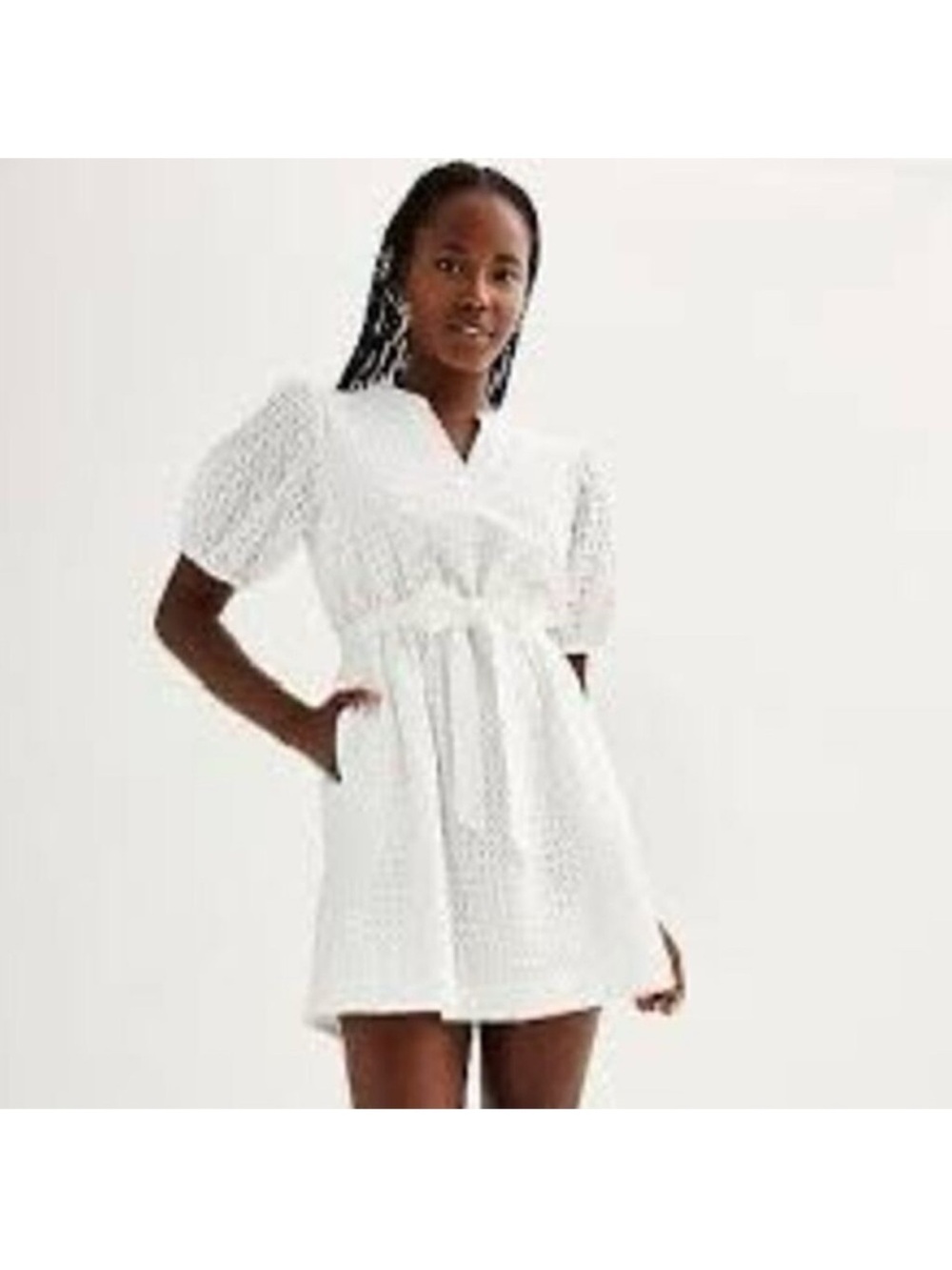 Draper James White Eyelet Puff-Sleeve Mini Dress Sz XXL